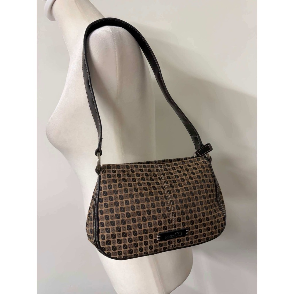 Vtg 2000s Nine & Co Brown Black Geometric Print Shoulder Bag Baguette Purse